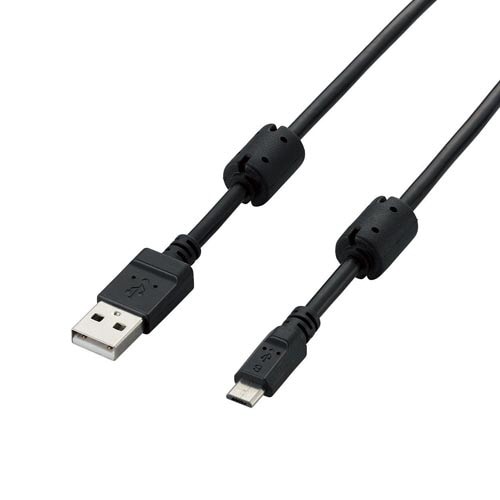 USB2.0マイクロBケーブル 2A対応0.8m黒