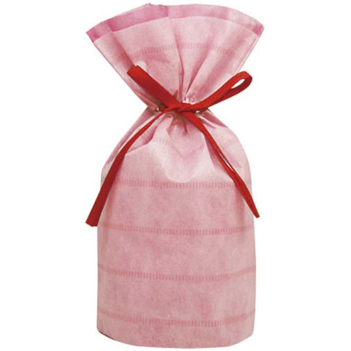 不織布巾着袋(底マチ付)ボーダーピンクS 10枚