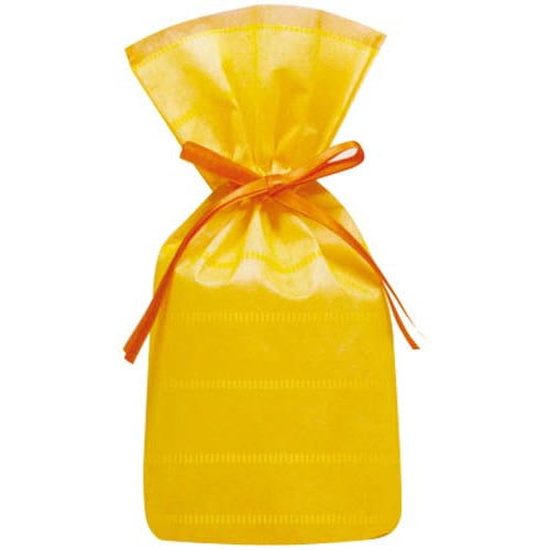 不織布巾着袋(底マチ付)ボーダーイエローS 10枚