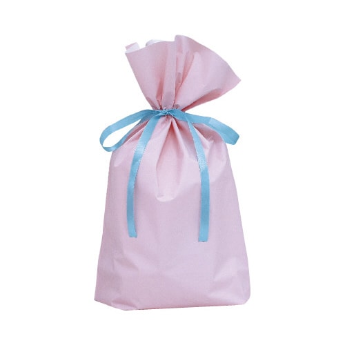 梨地ポリ巾着袋(底マチ付) ピンク M 20枚