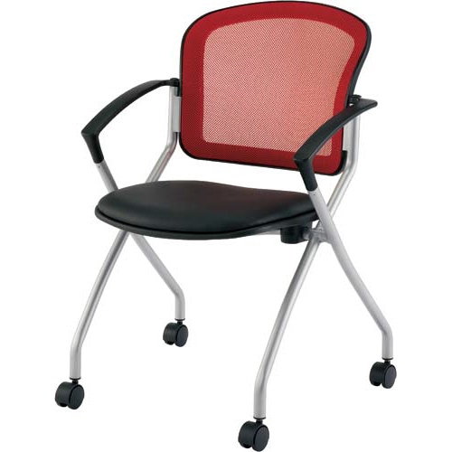 メッシュネスティングチェア2肘付き レッド