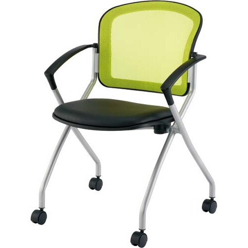 メッシュネスティングチェア2肘付グリーン4脚以上