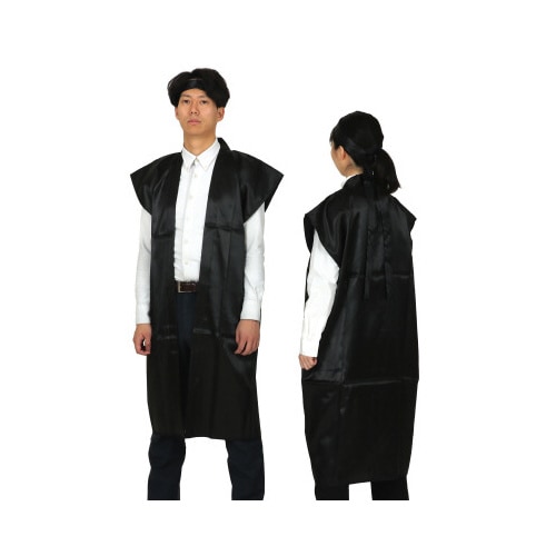 ソフトサテンロングハッピL黒ハチマキ付