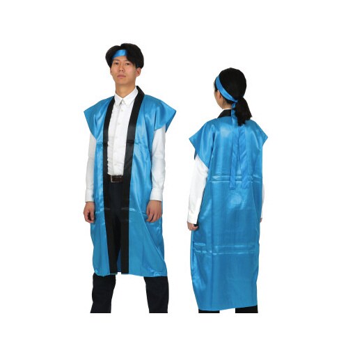 ソフトサテンロングハッピL青ハチマキ付