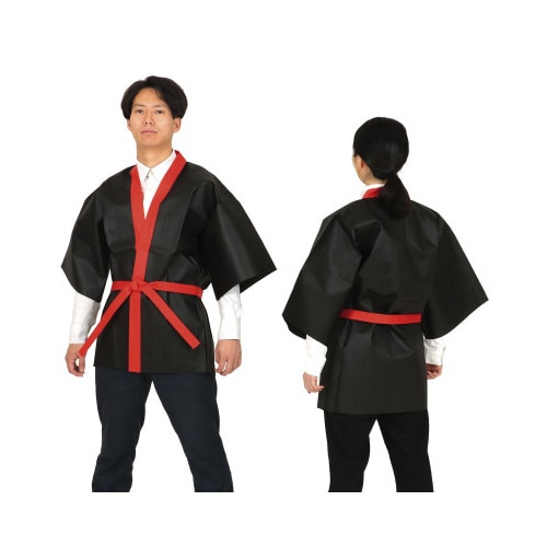 カラー不織布ハッピ 大人用 L 黒(赤襟)