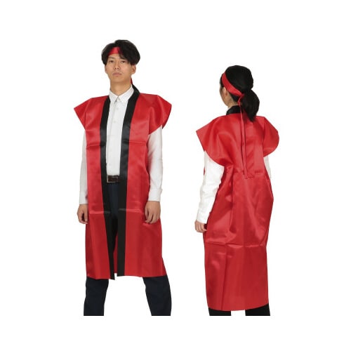 サテンロングハッピ 赤 L(ハチマキ付)