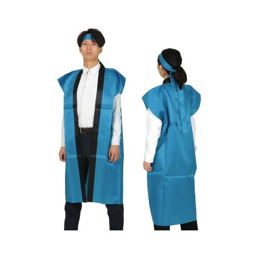 サテンロングハッピ 青 L(ハチマキ付)