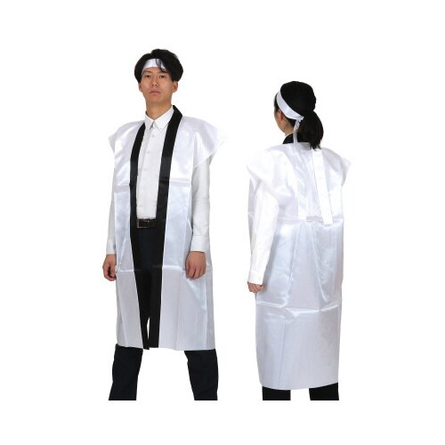 サテンロングハッピ 白 L(ハチマキ付)