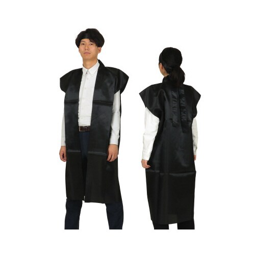 サテンロングハッピ 黒 L(ハチマキ付)