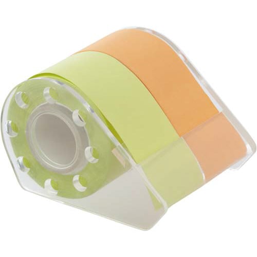 強粘着ロール付箋ケース付 25mm 橙・もえぎ