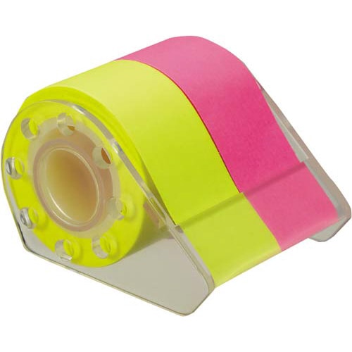 強粘着ロール付箋ケース付 25mm 桃・黄×5