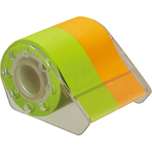 強粘着ロール付箋ケース付 25mm 橙・緑×5