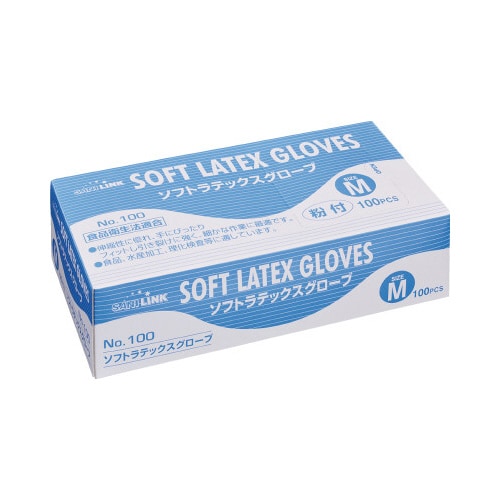 ソフトラテックスグローブ 粉付 M 100枚入