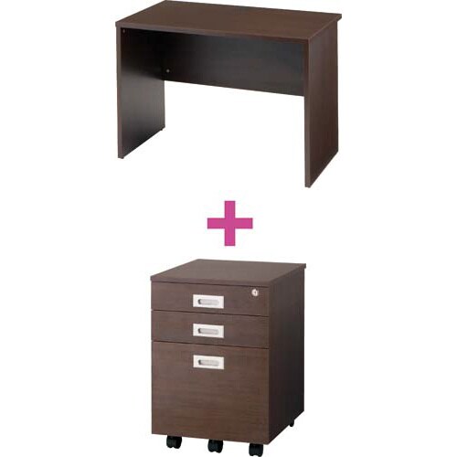 セット品 B木製平机1000DB+3段ワゴン