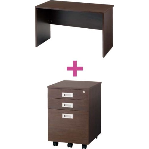 セット品 B木製平机1200DB+3段ワゴン