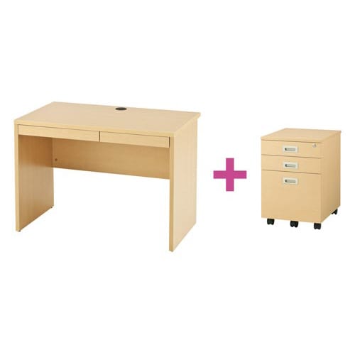 セット品 B木製平机引出1000NA+3段ワゴン