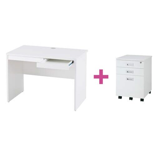 セット品 B木製平机引出1000WH+3段ワゴン