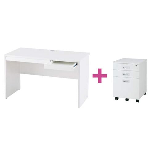 セット品 B木製平机引出1200WH+3段ワゴン