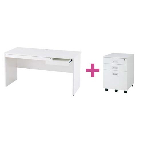 セット品 B木製平机引出1400WH+3段ワゴン