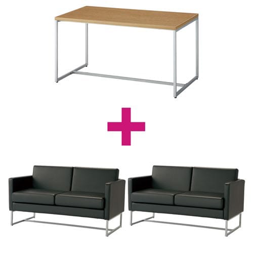 セット品ループ脚ソファBK2人2台&テーブル1台