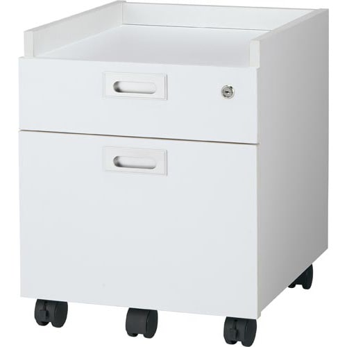 B木製デスク 2段ワゴン ホワイト