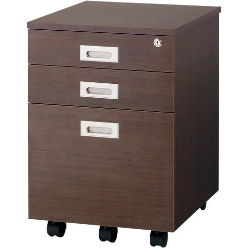 B木製デスク 3段ワゴンロー ダーク