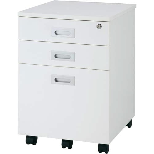 B木製デスク 3段ワゴンロー ホワイト