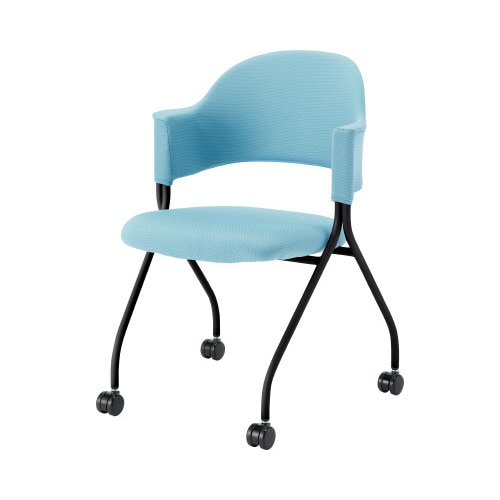 フランチェアクロスタイプ黒脚背座Lブルー2脚セット