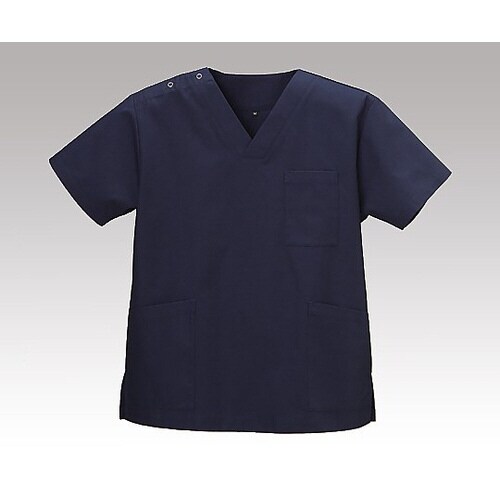 スクラブ右肩ドットボタン留め・両脇スリット 紺S
