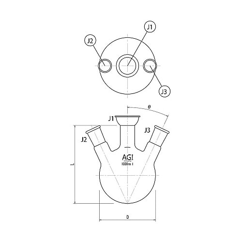 3190−1−J1L三ツ口蒸留フラスコ