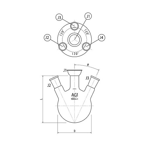 3192−1−H3L四ツ口蒸留フラスコ