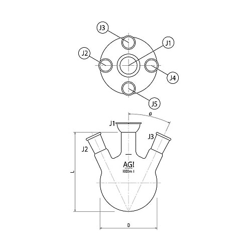 3194−1−H3L五ツ口蒸留フラスコ