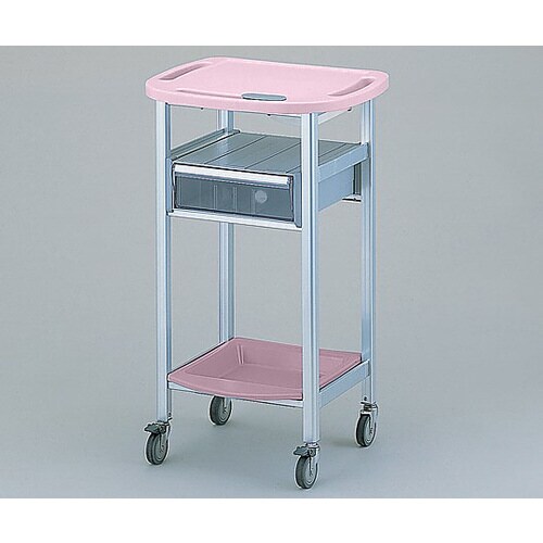 パソコン処置カート 固定式(引出し付き) ピンク