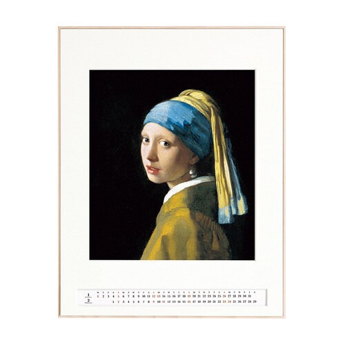 アートカレンダーフェルメール真珠の耳額縁:白