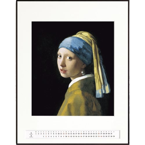 アートカレンダーフェルメール真珠の耳額縁:茶