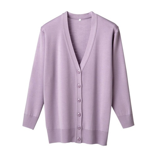 抗ピル長袖カーディガンロング丈 L パープル