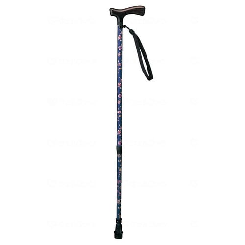 ピッタリステッキ 花柄茶