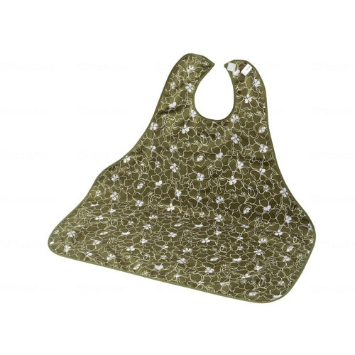 肩まわりすっきり食事エプロン ハイビスカス柄緑×5