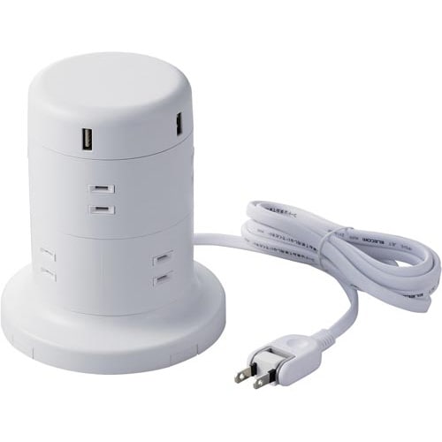 タワー型タップ/8個口/雷サージ/2m/ホワイト