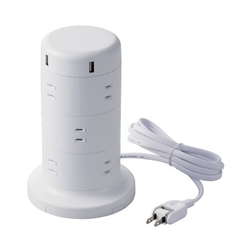 タワー型 電源タップ12個口 2m ホワイト