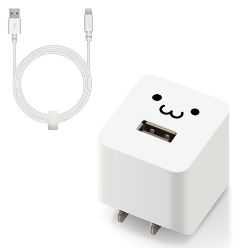 ライトニングAC充電器 高耐久ケーブル1.5m 顔