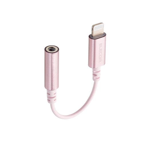 Lightning−4極イヤホン端子変換ケーブル桃