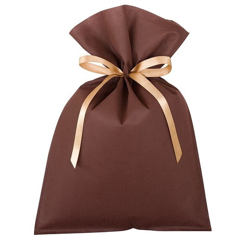 不織布リボン付バッグブラウン−M 10枚