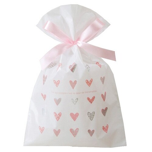 リトルハートリボン付PEギフトバッグSS 20×3