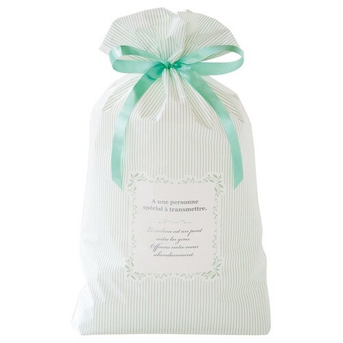 ミントストライプリボン付PEギフトバッグ−M20枚