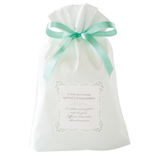 ミントストライプリボン付PEギフトバッグ−S×2