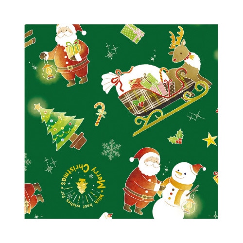 包装紙10枚ロール ウォームサンタ緑 全判