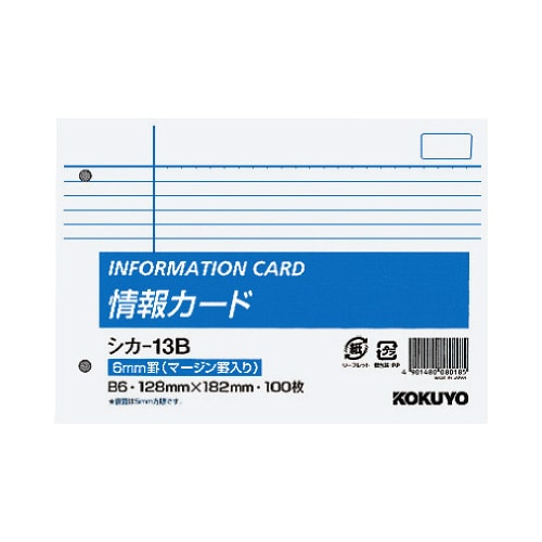 情報カード B6横型2穴中横罫マージン罫入100枚