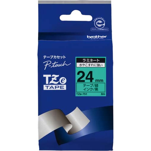 ピータッチ ラミネート緑色テープ24mm黒文字×5