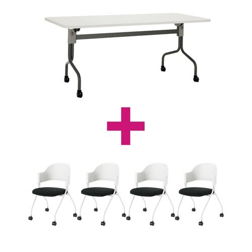 セット品 FFテーブルWH&フランチェアBK